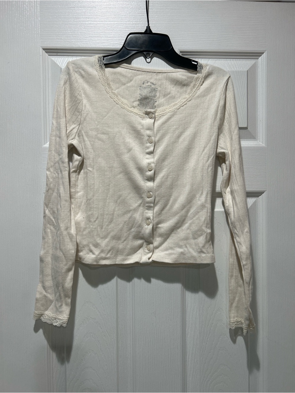 Girls Cream Lace-Trim Button Front Top